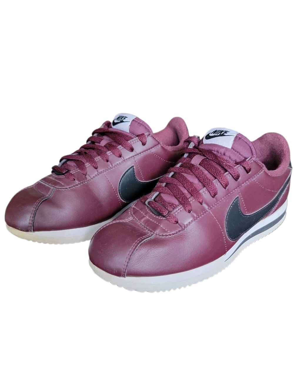 Nike Cortez Sneaker in Burgundy with Black Swoosh